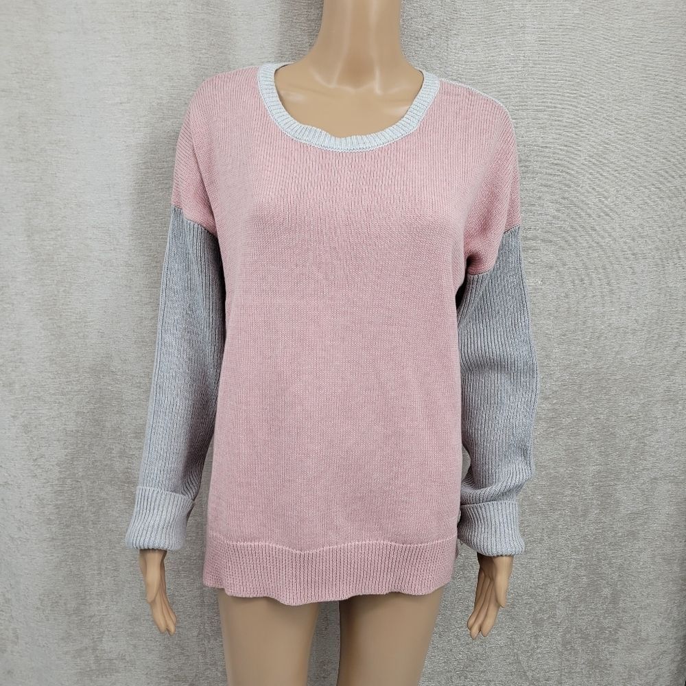 Rachel Zoe Light Pink and Gray Crewneck Knit Sweater Women's Size XL NWT